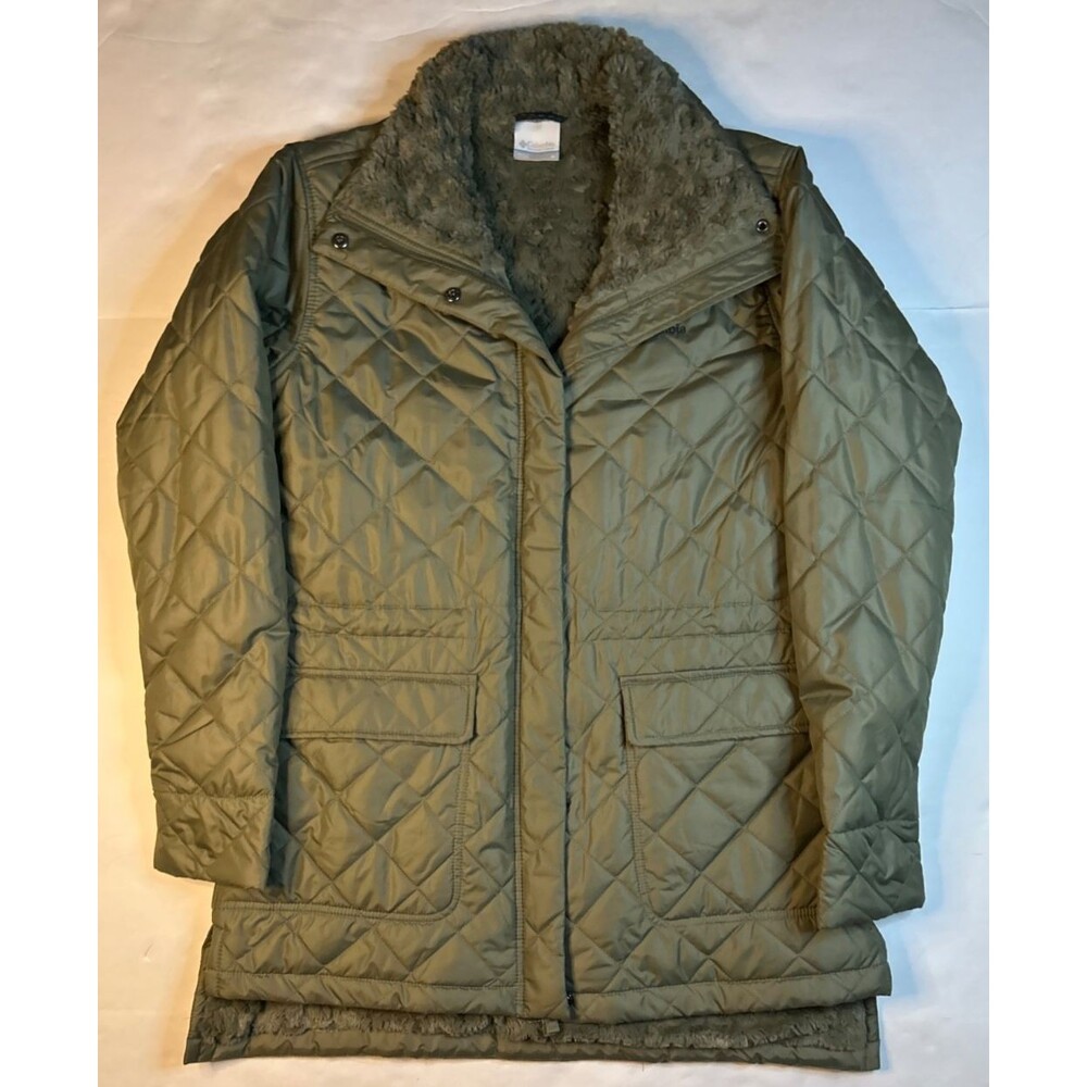 Columbia Womens Jacket Copper Crest Coat Soft Faux Fur Lined Medium Olive Green